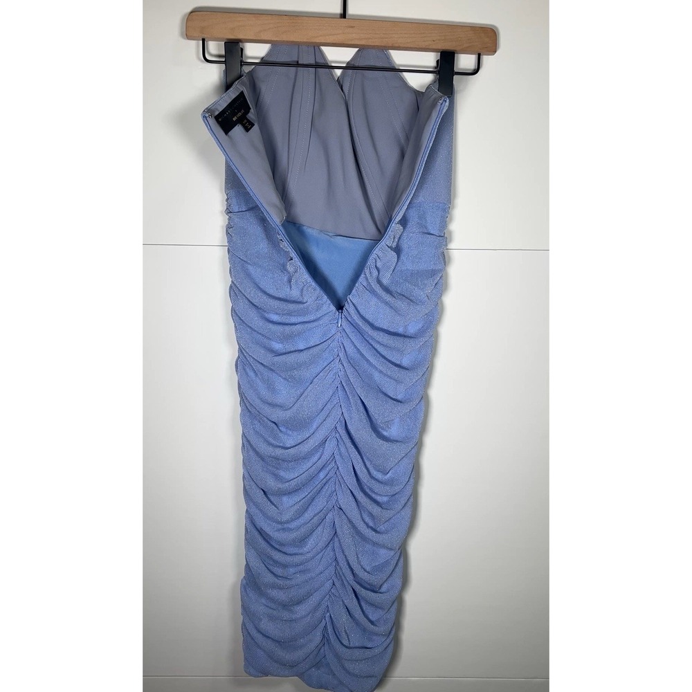 Michael Costello x Revolve Ruched Bodycon Midi Dress Blue XXS - Picture 2 of 5